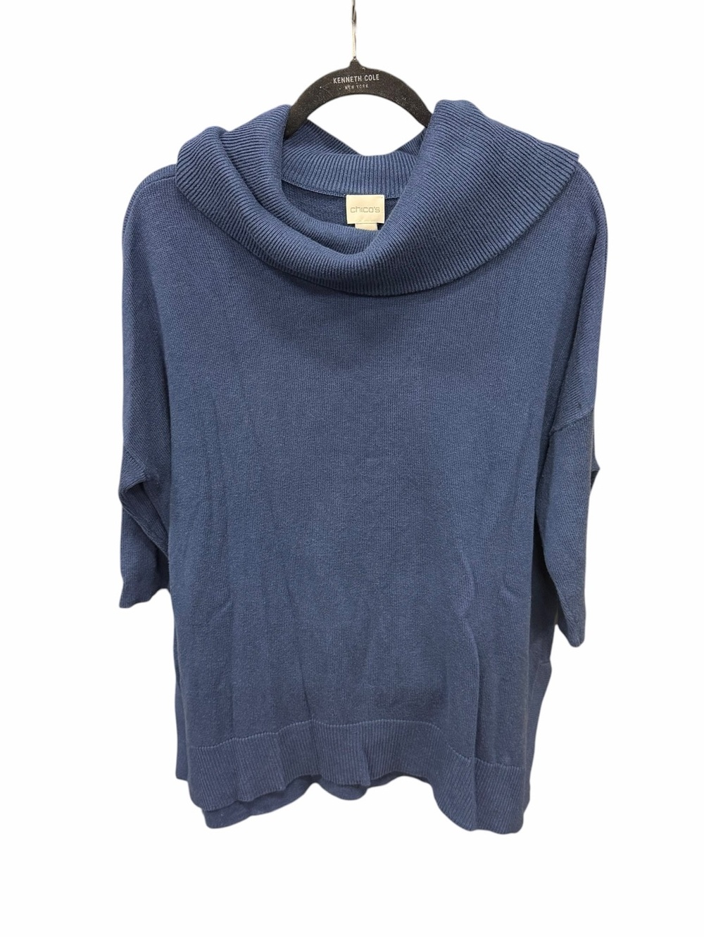 Chico's Size 1 Navy Blue Cowl Neck Short-Sleeve Sweater Size 8-10 Medium